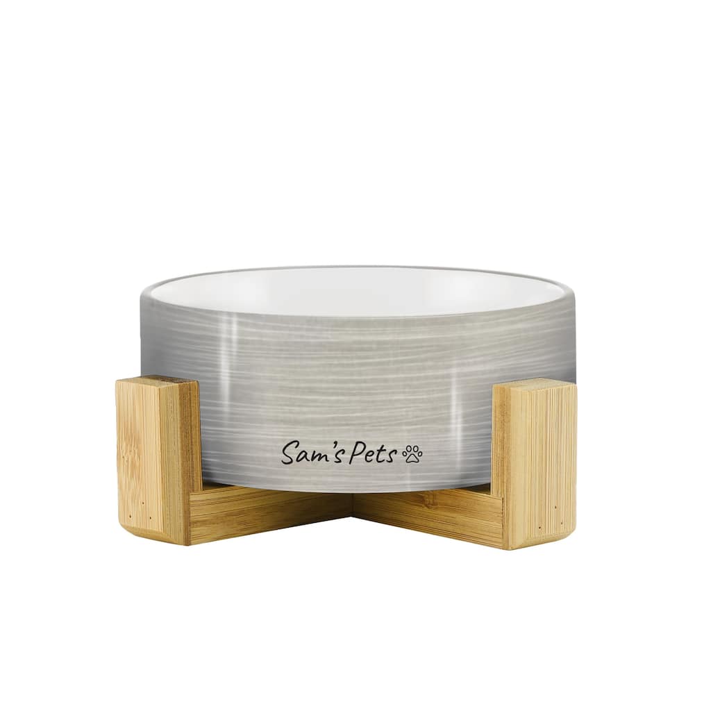 Coco Single Pet Bowl with Wood Stand 5.11'' in Light Gray - 6.3