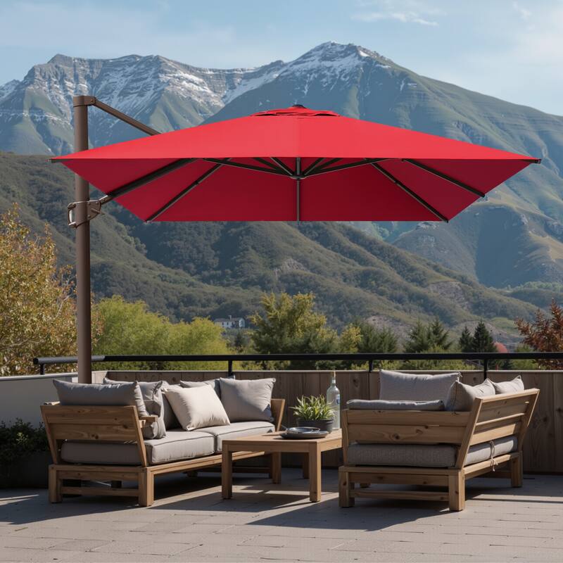 10x12.5 FT Outdoor Patio Cantilever Umbrella 360 Degree Rotation - Red