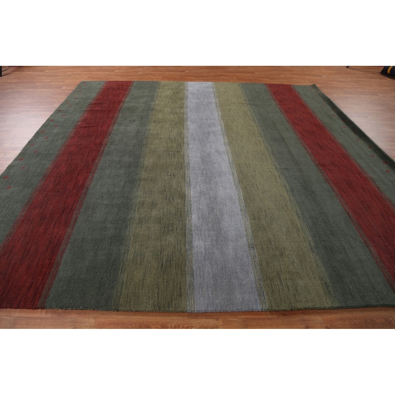 Decorative Contemporary Gabbeh Oriental Rug Hand-Knotted Wool Carpet - 9'8" x 9'10" Square