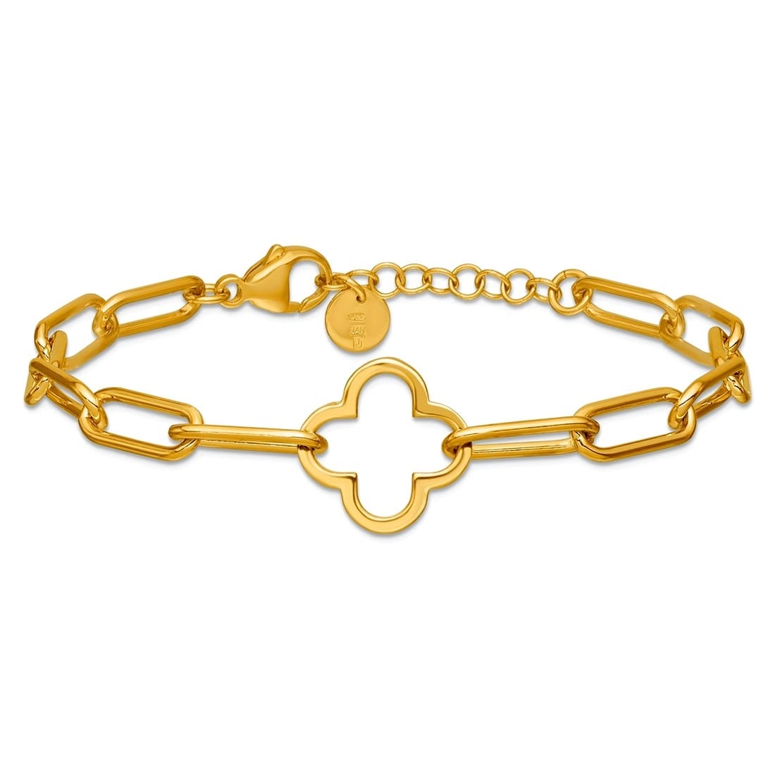 Curata 925 Sterling Silver Gold-plated 7+1" 12mm Clover with Paperclip Link Bracelet