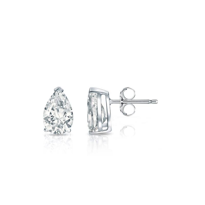 Auriya 14-karat Gold Lab Grown 0.62 carat TDW Pear Diamond Stud Earrings V-End Prong Push-back - White