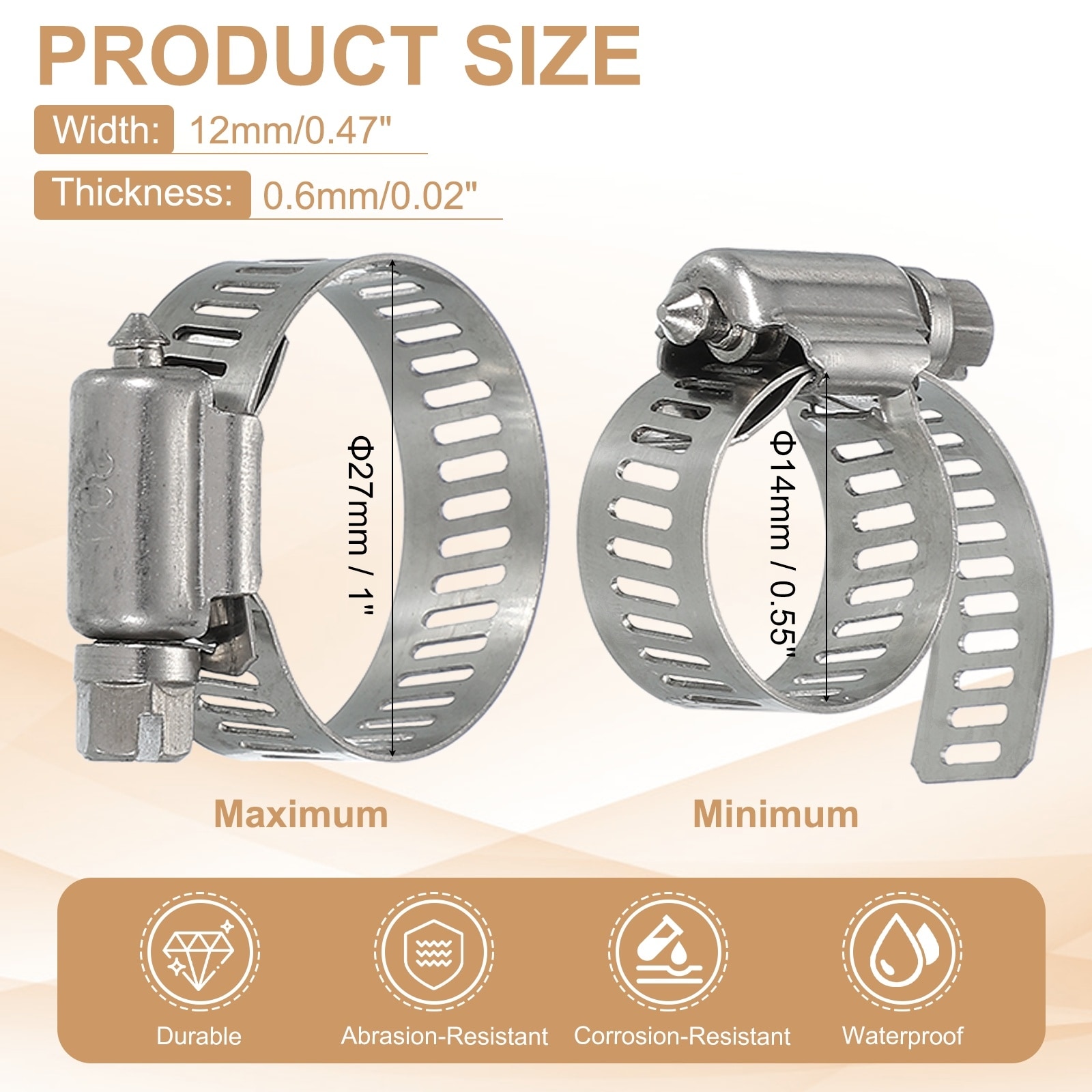 Hose Clamps, Stainless Steel Adjustable Worm Gear Hose Clamp for Plumbing Automotive Hose Fuel Line Pipe Clamps - Silver