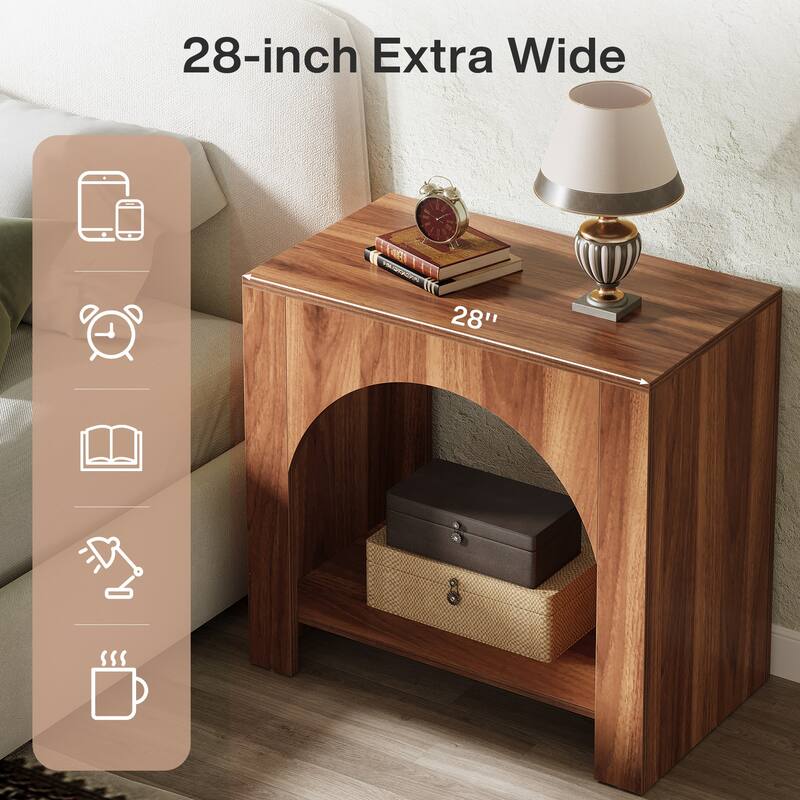 Nightstand 2 Tiers Side Table with Storage Shelf Farmhouse Bedside Table for Bedroom