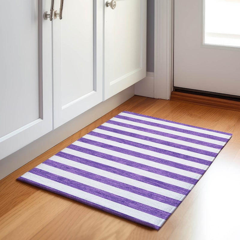Premium Washable Super Soft Cabana Stripe Mayfield Rug - Purple - 1' 8" x 2' 6" - Rectangle