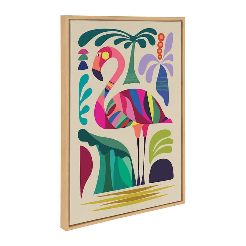 Kate and Laurel Sylvie MCM Flamingo Framed Canvas by Rachel Lee - 23x33 - Natural