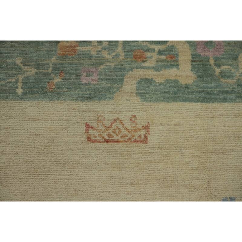 Hand Knotted Oriental 100% Wool Carpet Traditional Floral Beige & Ivories Art Deco Area Rug - 6' 9'' X 7' 1''