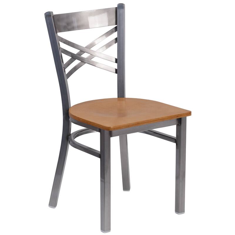 2 Pack Clear Coated ''X'' Back Metal Restaurant Chair - 16.5"W x 17"D x 32.25"H