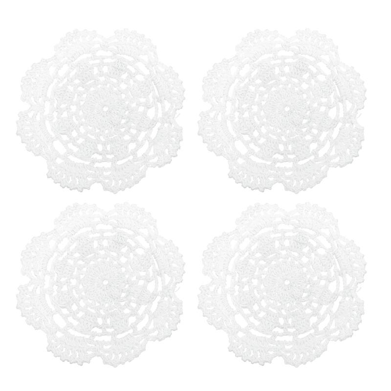 Fabric Coasters, 4pcs 5" - Cotton Woven Crochet Doilies with Floral - 130mm