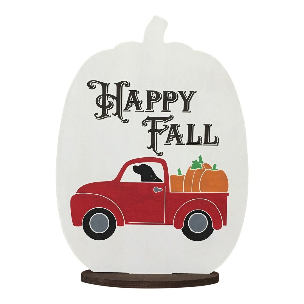 Shop Happy Fall Red Truck With Black Lab And Pumpkins Table Or