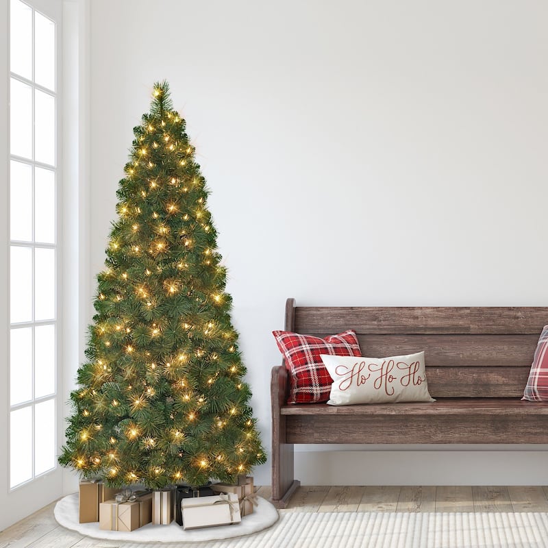 Slim Artificial Half Wall Christmas Tree - 6.5’ - Clear Lights - 6.5 Foot
