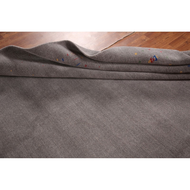 Silver Gray Gabbeh Oriental Area Rug Handmade Wool Carpet - 7'10" x 9'11"