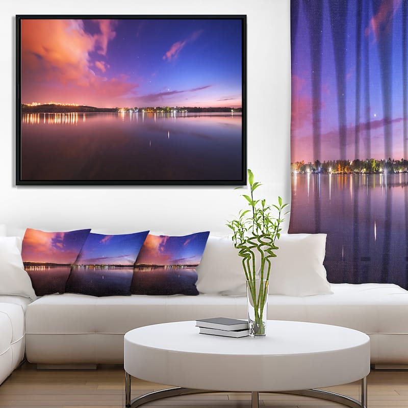 Designart "Night Sky Reflection in River" Landscape Photography Framed Canvas Print
