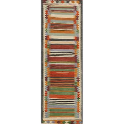 Hand Woven Oriental 100% Wool Carpet Southwestern Tribal Multi-Colored Kilim Runner Rug - 8' 2'' X 2' 3''