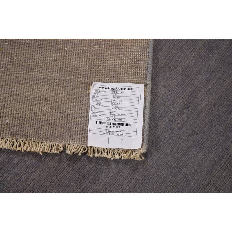 Gray Blue Modern Gabbeh Oriental Area Rug Hand-Knotted Wool Carpet - 5'0" x 6'8"
