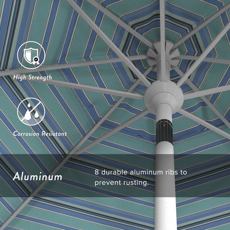 California Umbrella 9' Round Crank Lift Push Button Tilt White Aluminum Patio Umbrella Sunbrella