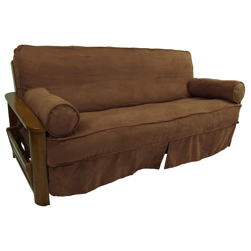 Microsuede Full-Size 8-10 Inch Thick Futon Slip Cover Set with Two Bolster Pillows - Full - Chocolate