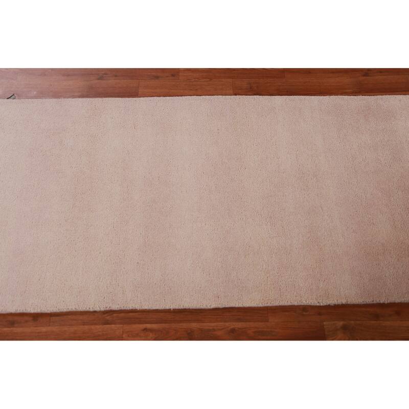 Hand Knotted Oriental 100% Wool Carpet Modern Solid Pink Gabbeh Runner Rug - 8' 3'' X 2' 7''