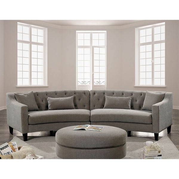 slide 2 of 5, Furniture of America Lindsey Linen Tufted Sectional with Ottoman Warm Grey