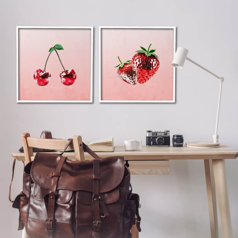 Stupell Happiness & Love Disco Fruits Framed Giclee Art Design By Kim Allen (Set of 2)