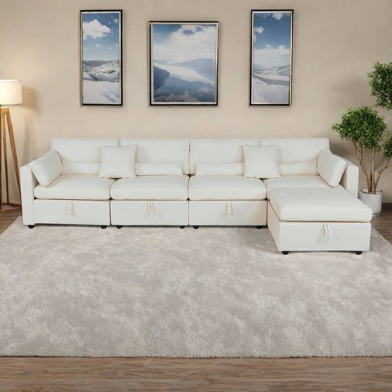 Chenille Modular Sectional Sofa with Ottoman, Right-Arm Chaise and Dual Middle Seats (500lb Capacity)