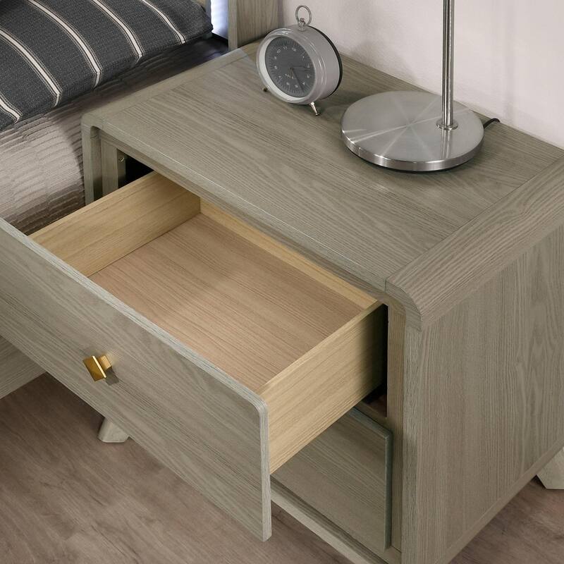 Furniture of America Thaila Modern 2-Piece Grey Wood Upholstered Panel Bedroom Set with LED on Headboard