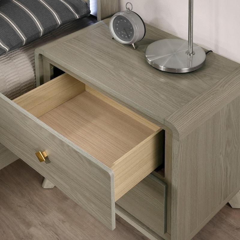 Furniture of America Thaila Modern 3-Piece Grey Wood Upholstered Panel Bedroom Set with LED on Headboard