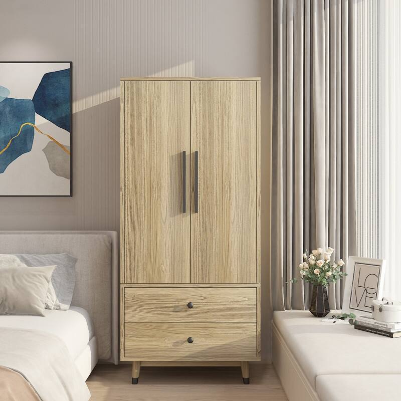 Wooden Armoire with 2-Drawer and 2-Door - Brown