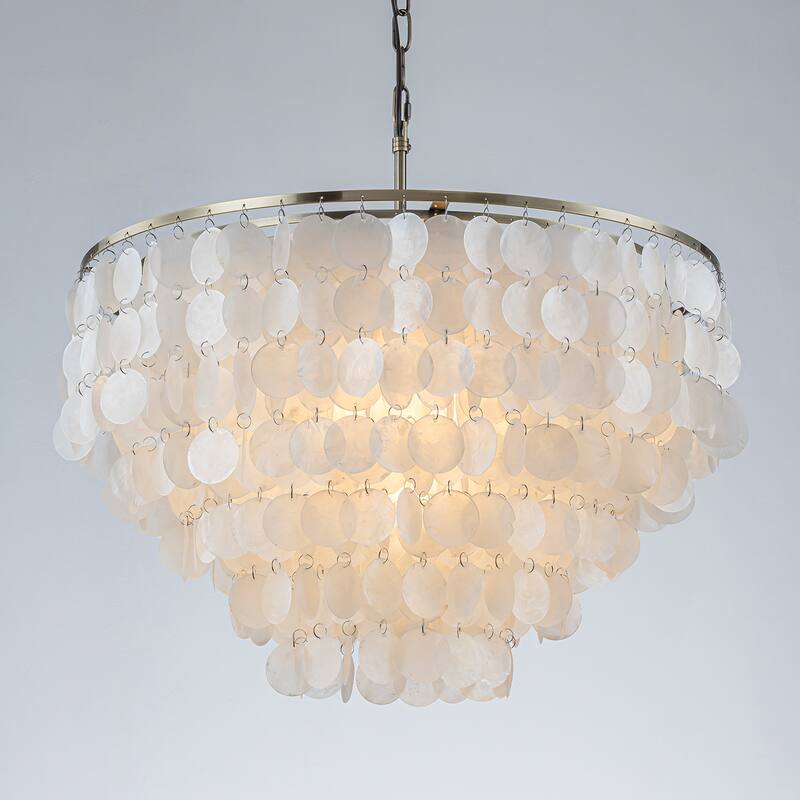 3/6-Lights Unique Tiered Bronze Capiz Chandelier with Seashell Accents