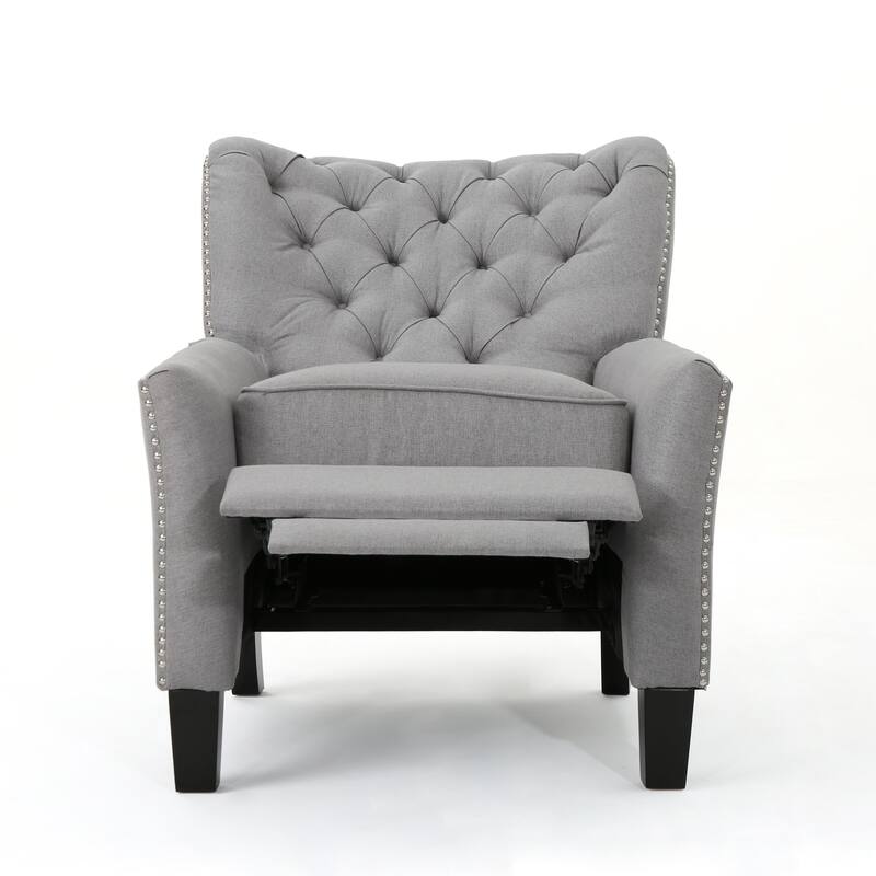 Modern Fabric Upholstered Push Back Recliner with Footrest, Rivet Decoration, Soft Thick Cushions.