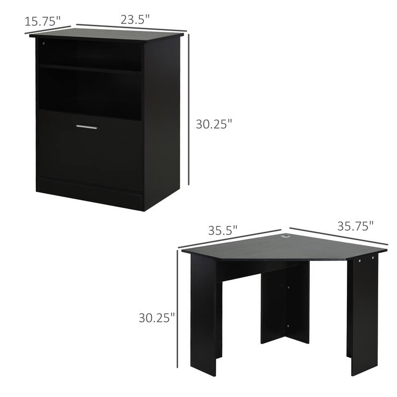 HOMCOM Computer Desk with Printer Cabinet, L-Shaped Corner Desk with Storage, Study PC Workstation for Home Office