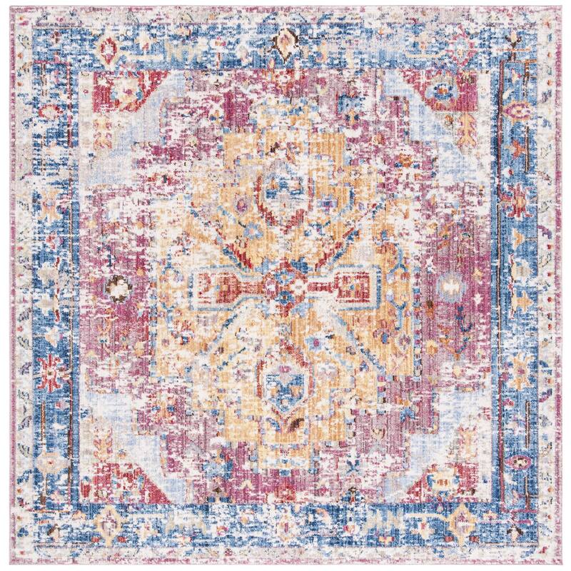SAFAVIEH Bristol Yaprak Vintage Boho Oriental Polyester Rug - 7' Square - Red/Blue