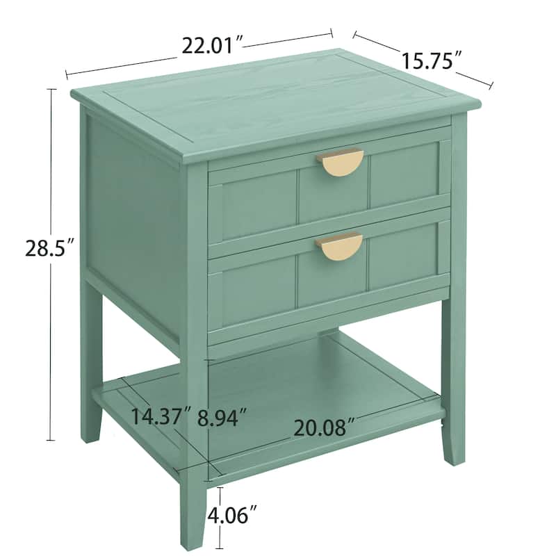 2 Drawer Side Table,American Style,End Table,Suitable for Bedroom, Living Room,Study,Light Green