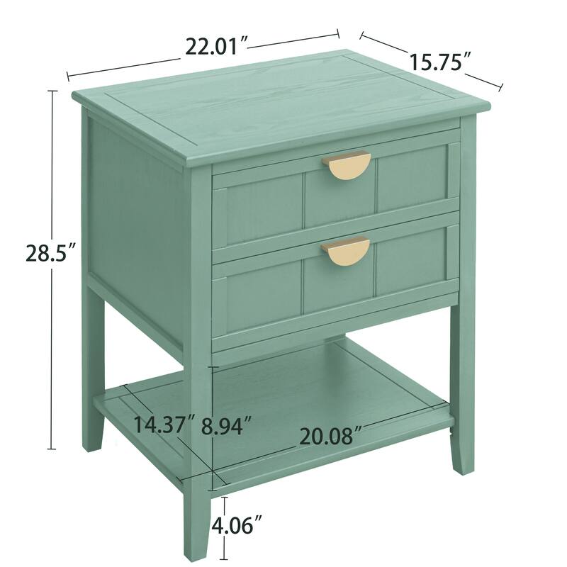 2 Drawer Side table with Bottom Open Shelf and Semi-circular Handle