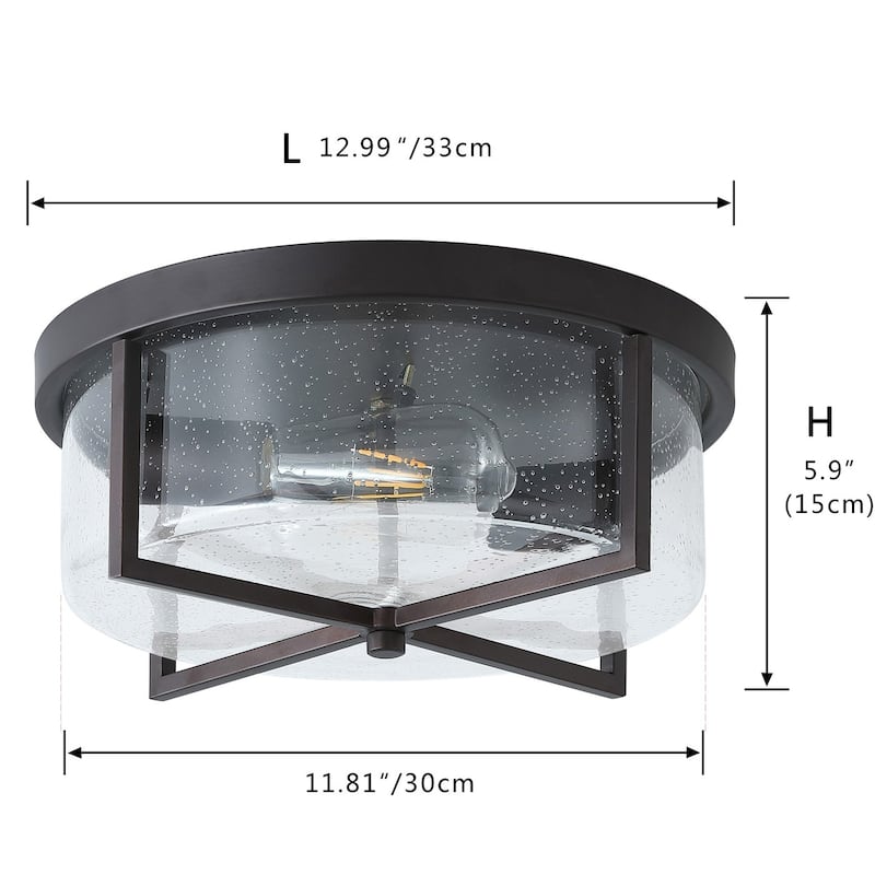 Vintage Oil Rubbed Bronze 2-Light Bubble Clear Glass Flush Mount Ceiling Lamp