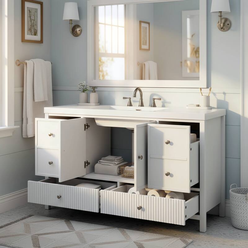 Christopher Knight Home - Modern 60-Inch Bathroom Vanity with Separate Sink and Soft-Close Storage