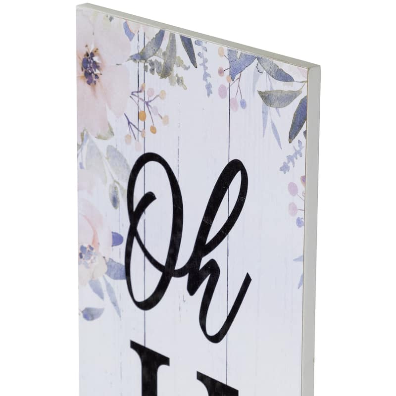 35.75" Floral "Oh Hello" Wooden Wall Sign