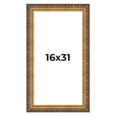 16x31 Frame Vintage Gold Solid Wood Picture Frame | 2.5 Inch Moulding