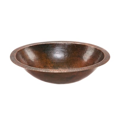 17x12 Inch Oval Hammered Copper Bathroom Vessel Sink Non-Overflow Drain Under-Counter or Surface-Mount - 19 x 14 x 6 inches