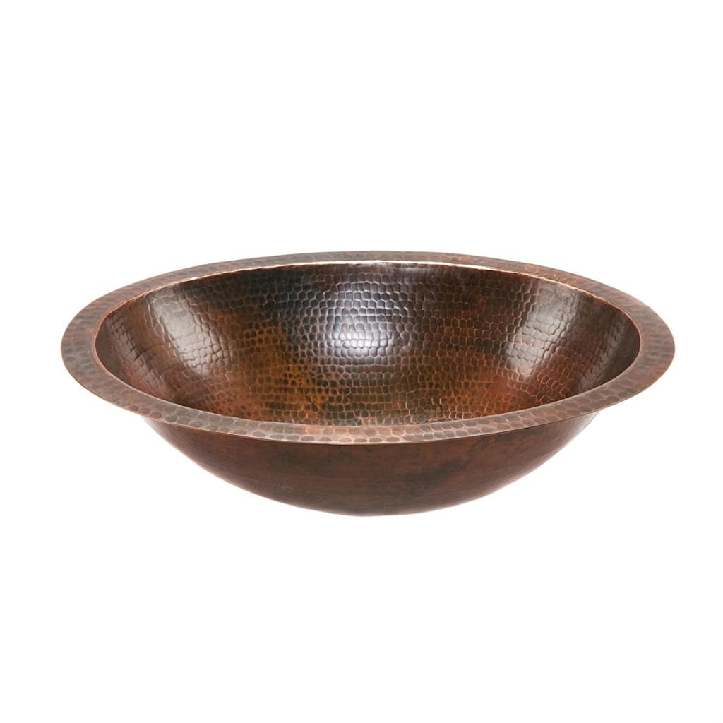 17x12 Inch Oval Hammered Copper Bathroom Vessel Sink Non-Overflow Drain Under-Counter or Surface-Mount - 19 x 14 x 6 inches