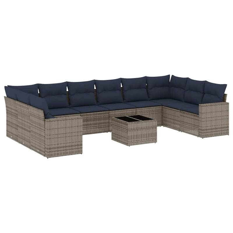 vidaXL 11 Piece Patio Sofa Set with Cushions Poly Rattan (US only) - 21.7x14.6x21.7