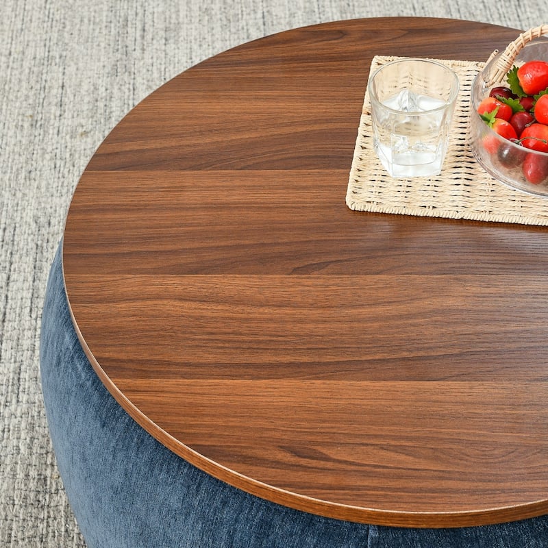 Round Storage Ottoman, 2 in 1 Function, Work as End table and Ottoman,with small seat