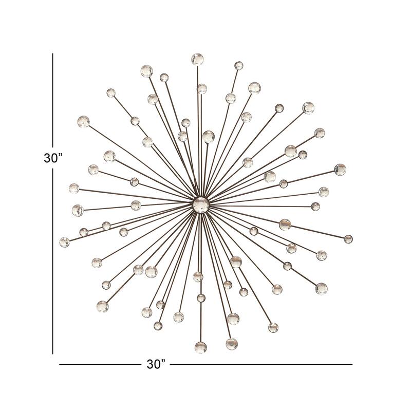 Silver Metal Starburst Home Wall Decor with Crystal Embellishments
