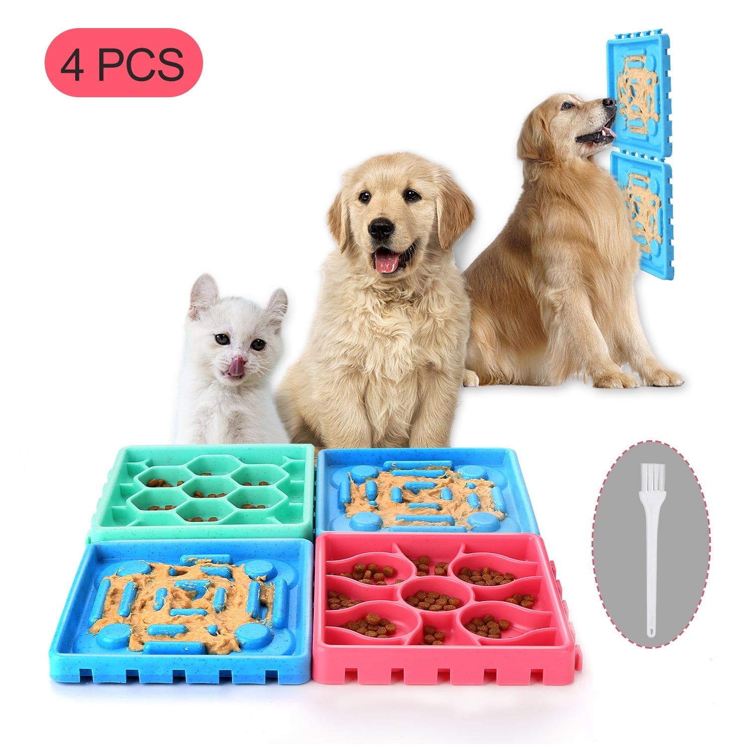 4 in 1 Pet Licking Pads Set, Slow Feeder Dog Bowl Lick Feeding Mat for Dogs