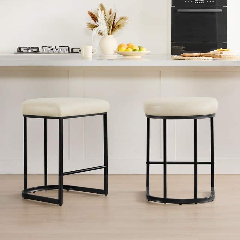 Spruce & Spring Modern Curved Upholstered Bar Stool with Metal Frame