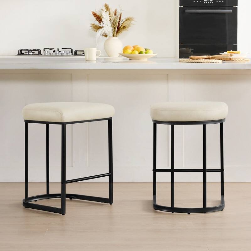 Spruce & Spring Modern Curved Upholstered Bar Stool with Metal Frame