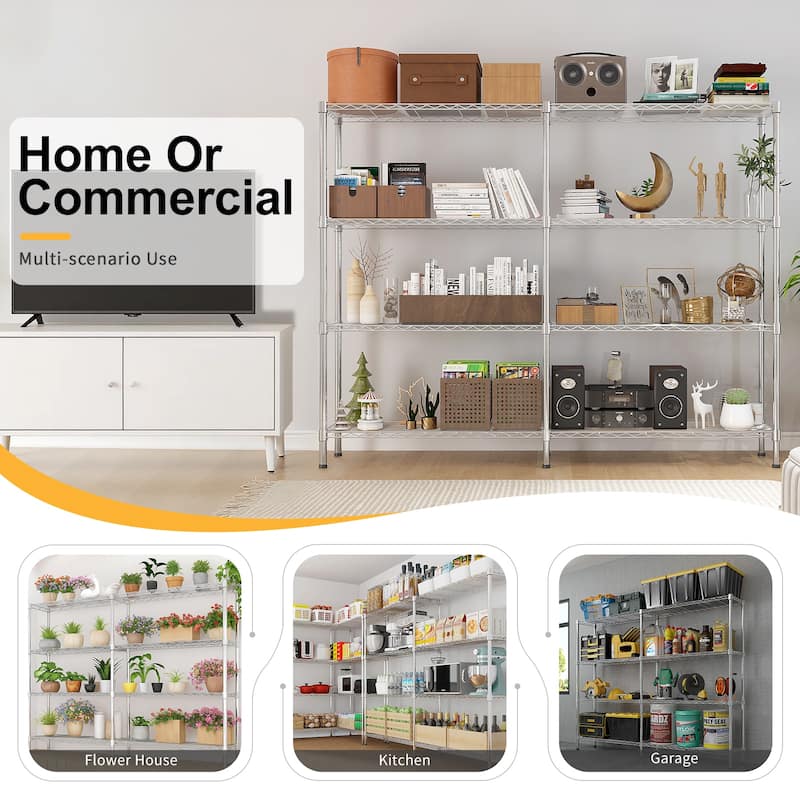 58''W Adjustable Storage Shelves 1200LBS NSF Wire Shelving Unit 4 Tier Metal Shelving for Storage Rack Shelves for Storage H