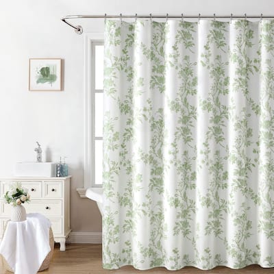 Sage Green Cotton Floral Shower Curtain, 72"x78", Cottagecore