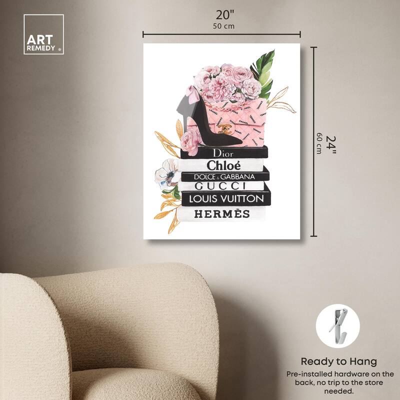 Floral Books Stack Acrylic by Art Remedy, Ready to Hang