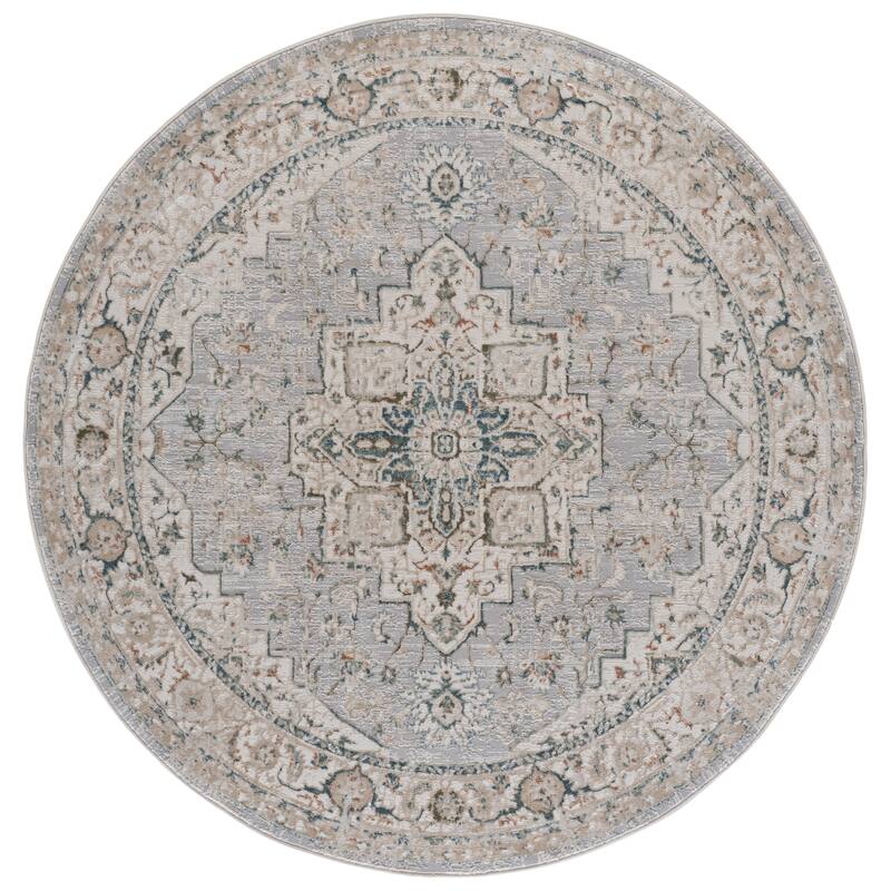 SAFAVIEH Maven Miyuki Traditional Rug - 6'7" Round - Ivory/Grey Blue