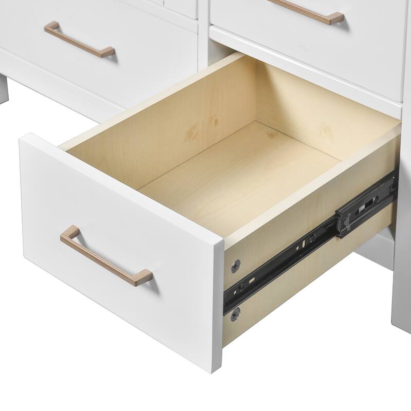 Roomfitters 30" Vanity with Ceramic Sink, Freestanding Cabinet with 4 Drawers and Soft Closing Doors, White